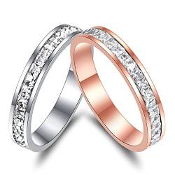 Vakki 4mm Zirkon Eheringe für Herren Damen Silber/Roségold Edelstahl Paaringe für Hochzeit Verlobungs Freundschafts Hobby Modeschmuck Größe 62 (19.7) von Vakki