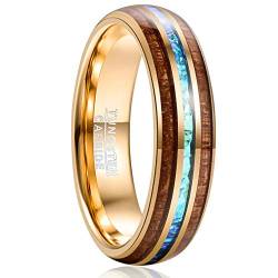 Vakki 6mm Ehering Männer Gold Ring Opal Wolframkarbid mit Koa Holz Modeschmuck für Heiraten Verlobungs Größe 70(22.3) von Vakki