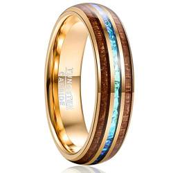 Vakki 6mm Ehering Männer Gold Ring Opal Wolframkarbid mit Koa Holz Modeschmuck für Heiraten Verlobungs Größe 71(22.6) von Vakki