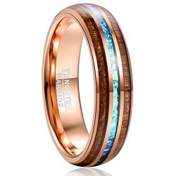 Vakki 6mm Herren Ring Opal Holzring Wolframkarbid Roségold Partnerring Ehering Verlobungsring Größe 58(18.5) von Vakki