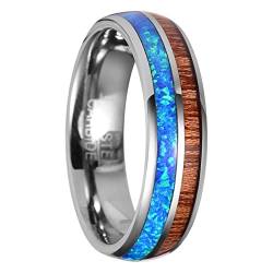 Vakki 6mm Opal Ring mit Hawaii Koa Holz Herren Silber Wolfram Ring Paarring Partnerring Modeschmuck Größe 54(17.2) von Vakki