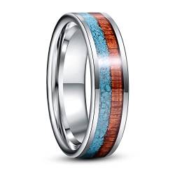 Vakki 6mm Wolframcarbid Eheringe Herren Holzring mit Türkis Modeschmuck für Hochzeits Verlobungs Versprechen Größe 67(21.3) von Vakki