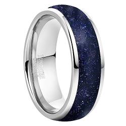Vakki 8 mm Wolfram Ring für Herren, Ehering aus blau Sandstein,Verlobungsring gewölbter Versprechenring hochglanzpoliert bequeme Passform, Größe 57(18,1) von Vakki