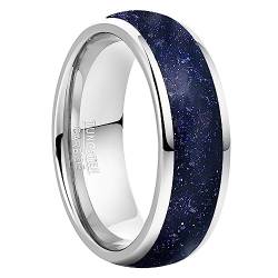 Vakki 8 mm Wolfram Ring für Herren, Ehering aus blau Sandstein,Verlobungsring gewölbter Versprechenring hochglanzpoliert bequeme Passform, Größe 62(19.7) von Vakki