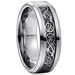 Vakki 8mm Herren/Damen Keltischem Drachen Ringe Schwarze Karbonfaser Inlay Mode-Verlobungs Ring Größe 68(21.6) von Vakki