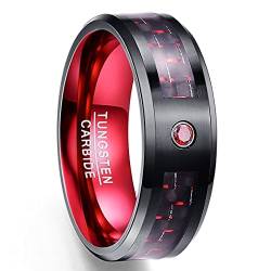 Vakki 8mm Kohlefaser Ring Schwarz Rot Wolfram Ring mit Zirkonia Freundschaftsring Paarring Geburtstagsgeschenk Jubiläumsgeschenk Größe 67(21.3) von Vakki
