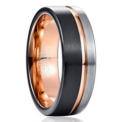 Vakki 8mm Ring Herren Rosegold Wolfram Ringe Silber Schwarz Gebürstete Oberfläche Verlobungsring Ehering Komfortable Passform Größe 65(20.7) von Vakki