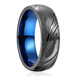 Vakki 8mm Ring Herren Schwarz Damaskus Ring mit Blauer Innerer Kreis Größe 54 (17.2) von Vakki