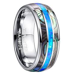 Vakki 8mm Ringe Herren/Damen aus Wolfram mit Blau Opal und Abalone Shell Silber Ehering Verlobungsring Vertrauensring Mode Schmuck Größe 74.8(23.8) von Vakki