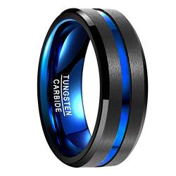 Vakki 8mm Ringe für Herren Schwarz Blau Wolfram Ring Schwarz Matt Männer Ringe Wolframcarbid Größe 73.5(23.4) von Vakki