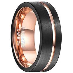 Vakki 8mm Ringe für Herren Schwarz Rotgold Wolfram Ring Schwarz Matt Männer Ringe Wolframcarbid Größe 53(16.9) von Vakki