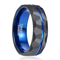 Vakki 8mm Schwarz Blau Wolfram Ring für Herren Damen Gehämmert, strukturiert, Meteorit, für Ehering, Hochzeitstag, Geburtstag, Größe 54.4(17.3) von Vakki