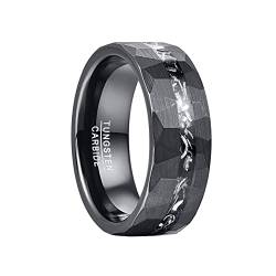 Vakki 8mm Schwarz Wolfram Ring für Herren Damen Gehämmert, strukturiert, Meteorit, für Ehering, Hochzeitstag, Geburtstag, Größe 54.4(17.3) von Vakki