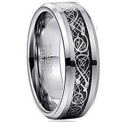 Vakki 8mm Silber Ringe Mit Keltischem Drachen und Schwarzer Karbonfaser Ewigkeitsring Modeschmuck Herren/Damen Ring Größe 60(19.1) von Vakki