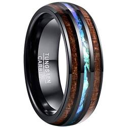 Vakki 8mm Unisex Wolframcarbid Eheringe für Männer/Frauen mit Holz und Imitiert Opal Komfort Fit Größe 56(17.8) von Vakki