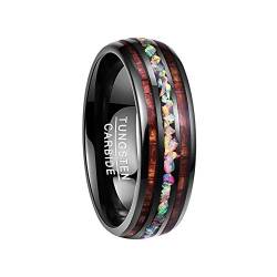 Vakki Damen Ehering aus Wolframkarbid 8mm Schwarz Ring mit Holz und Opal Modeschmuck Ring für Hochzeit Verlobung Hobby Größe 54.4(17.3) von Vakki