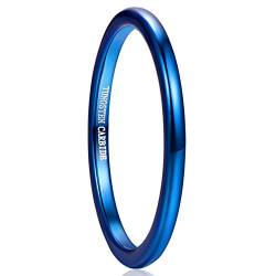 Vakki Herren/Damen 2mm Wolfram Eheringe Blau Schmal Ringe Stapelring Jubiläumsringe Größe 58(18.5) von Vakki