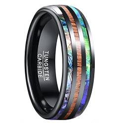 Vakki Herren Damen Partnerringe Holz mit Abalone Muschel 8mm Wolfram Ring Schwarz Verlobungsringe Ehering Größe 54.4(17.3) von Vakki