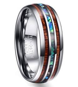 Vakki Herren Damen Ring Silber Holz 8mm Wolframkarbid Abalone Muschel Ring Ehering Verlobungsring Größe 57(18.1) von Vakki
