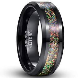 Vakki Herren Damen Schwarz Opal Ring 8mm Wolframcarbid Partnerringe Verlobungsring Ehering Größe 54(17.2) von Vakki