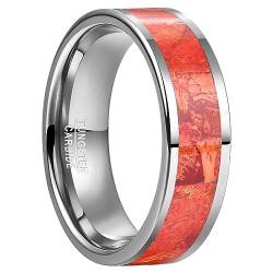 Vakki Herrenring Sibler Paarring Wolfram Eheringe Ring Rot 8mm Korallensteinring für Verlobungs von Vakki
