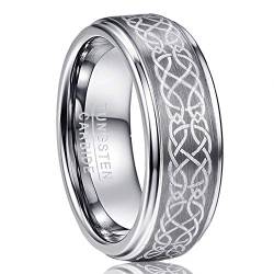Vakki Keltischer Ring für Männer Frauen 8mm Silber Wolfram Ringe mit Keltischem Drachen Knoten Muster Komfort Fit Größe 61(19.4) von Vakki