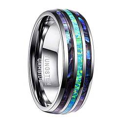 Vakki Modeschmuck Versprich Freundschaft Verlobung Ehering 8mm Abalone Muschel und Opal Wolframkarbid Ringe Kühler Ring Bequeme Passform Größe 54 von Vakki