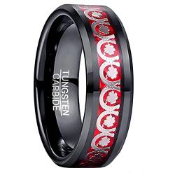Vakki Partner Ring aus Wolframcarbid Männer Frauen 8mm Schwarz und Rot Hochzeit Verlobungs Versprechen Ring mit Hufeisen Klee und Opalpapier Inlay Größe 57(18.1) von Vakki