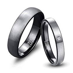 Vakki Partnerringe Herren/Damen Paar Ringe Eheringe 6mm Grau-Schwarz Wolfram Ring mit Diamanten Besetzt Größe 57(18.1) von Vakki