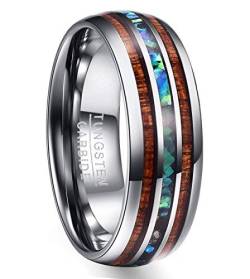 Vakki Ring für Herren Damen Wolfram 8mm Silber Ehering Holz mit Abalone Muschel Comfort Fit Perfekt für Jubiläumsgeschenk Größe 79(25) von Vakki