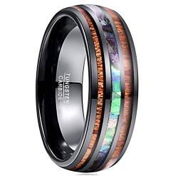 Vakki Ringe Herren Holz 8mm Abalone Muschel Wolfram Ring Schwarz Verlobungsring Ehering Größe 72(22.9) von Vakki