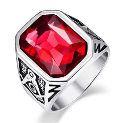 Vakki Ringe Herren Verlobungsringe Red Crystal Inlay Edelstahl Ehering Antik-Finish Retro-Muster Größe 57 (18.1) von Vakki