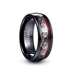 Vakki Schwarzer Wolframring für Männer Frauen 8mm Kuppel Hochzeitsring Eheringe Verlobungsring Mode Schmuckring mit Spiralmuster und Roter Gitarrensaite Inlay Größe 62 von Vakki