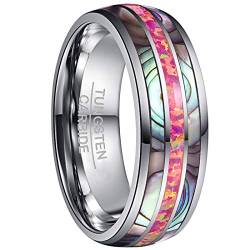 Vakki Silber Ring Herren/Damen 8mm Wolframcarbid Opal Abalone Shell Ringe Geeignet für Hochzeit Verlobung Größe 58 (18.5) von Vakki