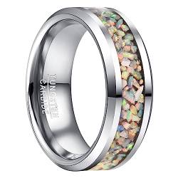 Vakki Wolfram Ring，8mm wolframcarbid ring herren männer mit Feuer opal für Ehering, Partnerringe,Geburtstag, Größe 60（19.1） von Vakki