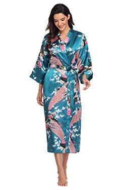 Valennia Damen-Kimono mit Pfauenmotiv, leicht, für Braut, Brautjungfer, Kleid - Blau - X-Large von Valennia
