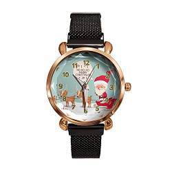 Valentigrl Damen Frohe Weihnachten Quarzuhr Weihnachtsmann Hirsch Mode Legierung Band Frauen Armbanduhren, Schwarz , One size von Valentigrl