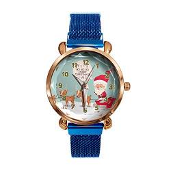 Valentigrl Damen Frohe Weihnachten Quarzuhr Weihnachtsmann Hirsch Mode Legierung Band Frauen Armbanduhren, blau, One size von Valentigrl