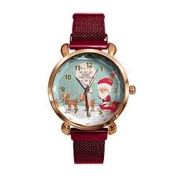 Valentigrl Damen Frohe Weihnachten Quarzuhr Weihnachtsmann Hirsch Mode Legierung Band Frauen Armbanduhren, rot, One size von Valentigrl