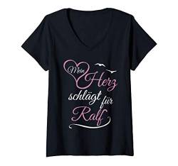 Damen Mein Herz Schlägt Für Ralf Valentinstag Hochzeitstag T-Shirt mit V-Ausschnitt von Valentinstag & Verlobung Partnerlook Geschenke