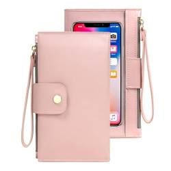 Geldbörsen für Frauen Clear Phone Holder Geldbörse Lange Slim Kreditkartenhalter Minimalistische Geldbörse Wristlet Reißverschluss Clutch Handtasche Geldbörse, Pink, Minimalistisch von Valentoria