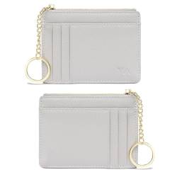 Minimalistische, kleine Leder-Kartenhalter, Tasche, Geldbörse, Handtasche für Damen, Grau von Valentoria