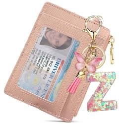 Personalisierte Kreditkartenetuis für Damen mit kleiner Geldbörse, schlank, Initialbuchstaben-Schlüsselanhänger für Mädchen, Frauen, rosa, niedlicher Quasten-Schlüsselanhänger für Rucksack, von Valentoria
