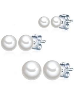 Valero Pearls Damen 3er Set Ohrstecker aus 925/- Sterling Silber mit Süßwasser-Zuchtperlen ca. 4,0-6,0 mm von Valero Pearls