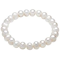 Valero Pearls Damen-Armband elastisch Hochwertige Süßwasser-Zuchtperlen in ca. 8 mm Barock weiß 19 cm - Perlenarmband mit echten Perlen weiss 446665 von Valero Pearls