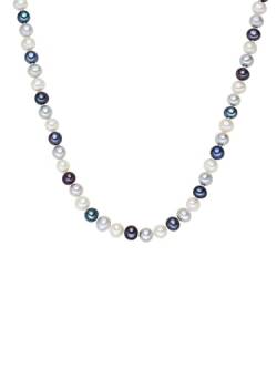 Valero Pearls Damen-Collier Kette 925 Silber rhodiniert Perle Süßwasser-Zuchtperle weiß hellgrau pfauenblau - Perlenkette mit echten Perlen von Valero Pearls