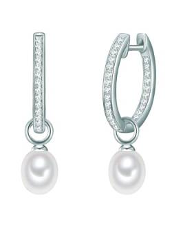 Valero Pearls Damen-Creolen Sterling Silber 925 Süßwasser-Zuchtperlen weiß - Ohrhänger für Frauen mit Süßwasser-perle von Valero Pearls