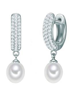 Valero Pearls Damen-Creolen Sterling Silber 925 Süßwasser-Zuchtperlen weiß - Ohrhänger für Frauen mit Süßwasser-perle von Valero Pearls