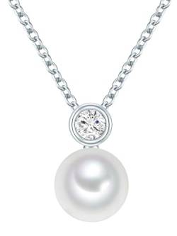 Valero Pearls Damen-Kette Sterling Silber 925 Süßwasser-Zuchtperlen mit Zirkonia weiß - Halskette für Frauen mit Süßwasser-perle von Valero Pearls