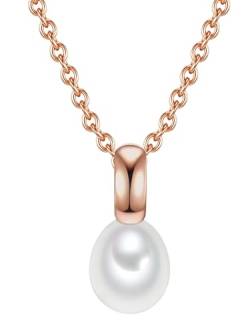 Valero Pearls Damen-Kette Sterling Silber 925 rosévergoldet Süßwasser-Zuchtperlen - Halskette Frauen Roségold-Farben Süßwasser-perle von Valero Pearls